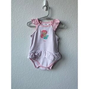 Earth Nymph Girls Mermaid Kona Hawaii Ruffle Bodysuit Size 6-12M Pink White